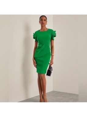 Fehaute NWT Green Short Sleeve Pleated Cocktail Dress